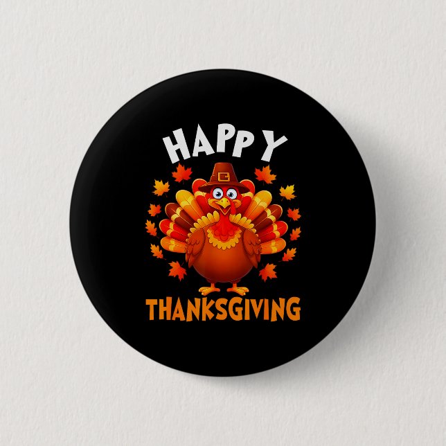 Happy Thanksgiving Funny Turkey Family Dinner Than Button (Vorderseite)