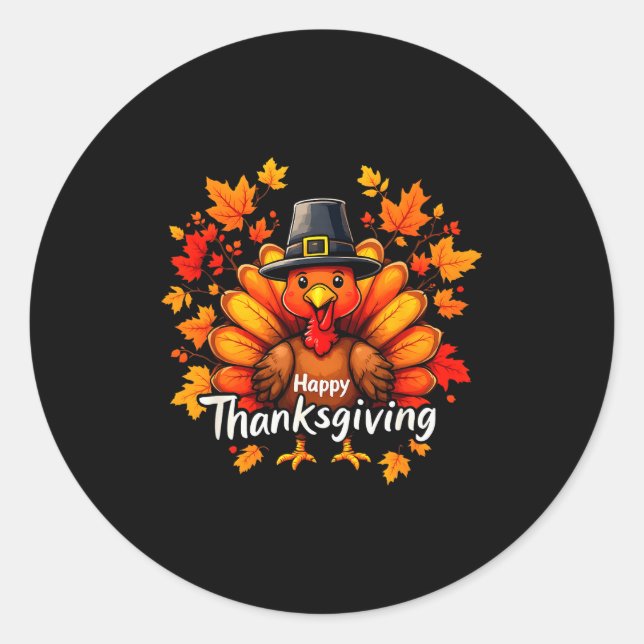 Happy Thanksgiving Funny Turkey Family Dinner Than Runder Aufkleber (Vorderseite)