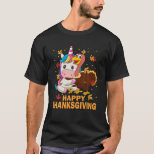 Happy Thanksgiving Funny Turkey Hugs Unicorn Lover T-Shirt