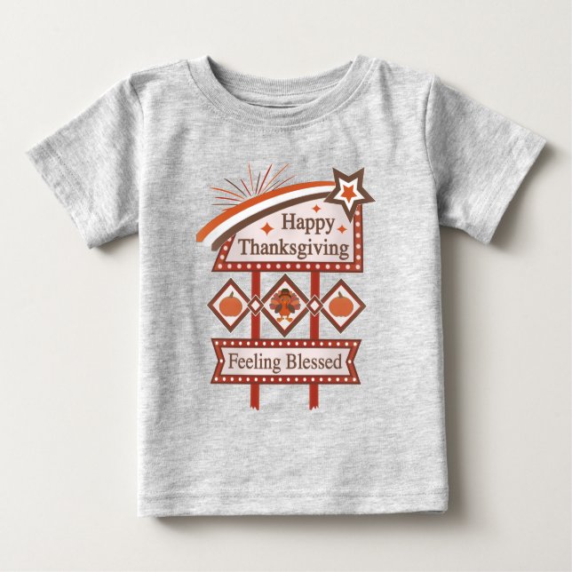 Happy Thanksgiving Gefühl gesegnet Retro-Zeichen Baby T-shirt (Vorderseite)