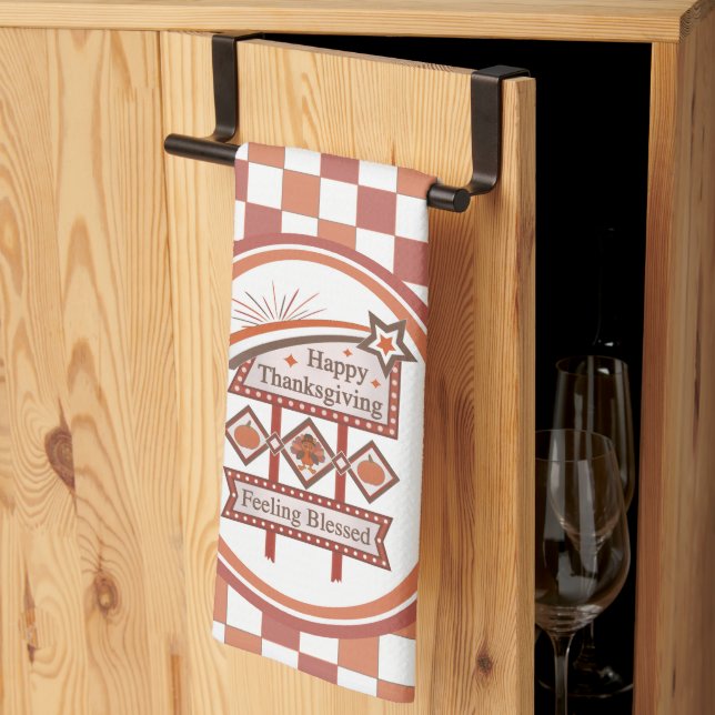 Happy Thanksgiving Gefühl gesegnet Retro-Zeichen Geschirrtuch (Drittel gefaltet)