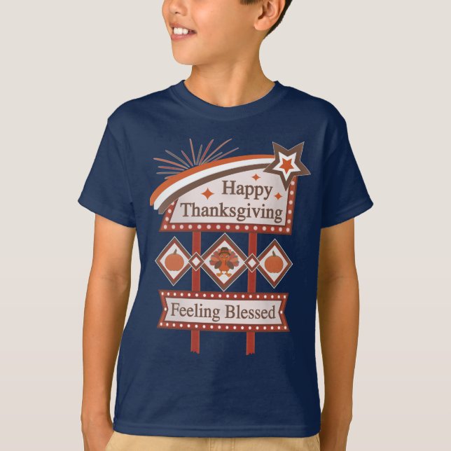 Happy Thanksgiving Gefühl gesegnet Retro-Zeichen T-Shirt (Vorderseite)
