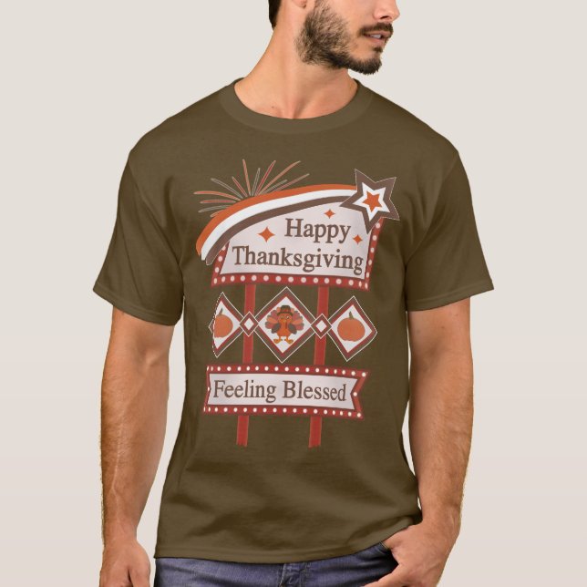Happy Thanksgiving Gefühl gesegnet Retro-Zeichen T-Shirt (Vorderseite)