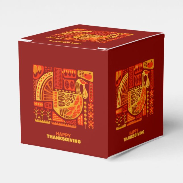 Happy Thanksgiving Geometric Abstrakt Orange Brown Geschenkschachtel (Vorderseite)
