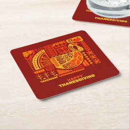 Happy Thanksgiving Geometric Abstrakt Orange Brown Rechteckiger Pappuntersetzer