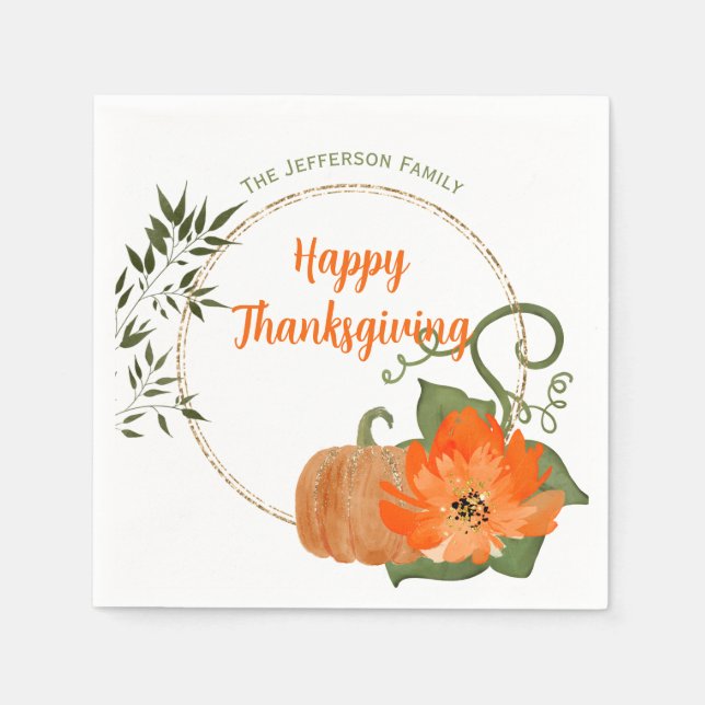 Happy Thanksgiving Glitzer Paper Napkin Serviette (Vorderseite)