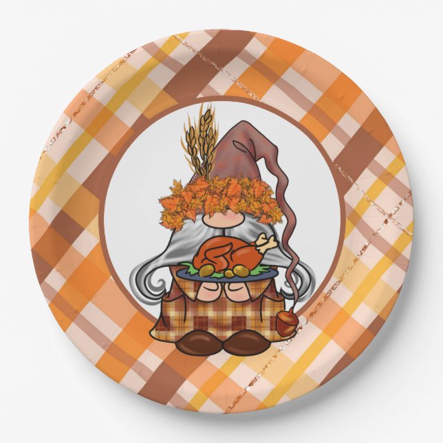 Happy Thanksgiving Gnome Paper Plate Pappteller (Vorderseite)