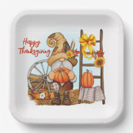 Happy Thanksgiving Gnome Paper Plate Pappteller