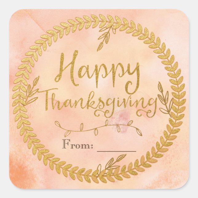 Happy Thanksgiving Gold Foil Wreath Stickers (Vorderseite)