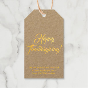 Happy Thanksgiving gold kraft custom text elegant Geschenkanhänger