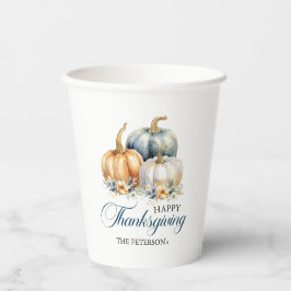 Happy Thanksgiving Gold Orange Blue Pumpkins Pappbecher