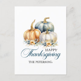 Happy Thanksgiving Gold Orange Blue Pumpkins Postkarte