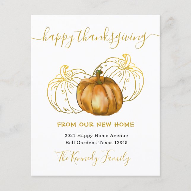 Happy Thanksgiving Gold Pumpkin Neue Zuhause-Adres (Vorderseite)
