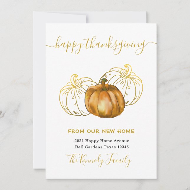 Happy Thanksgiving Gold Pumpkin New Home Address (Vorderseite)