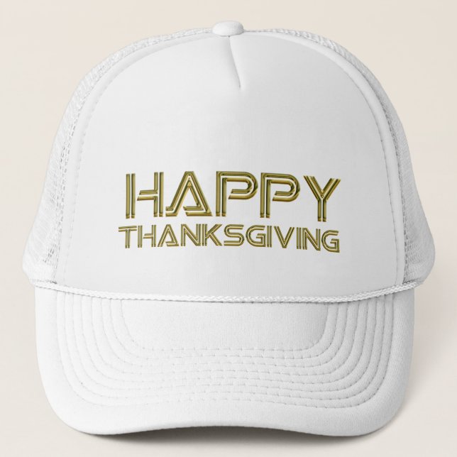 Happy Thanksgiving Gold Typografie Weißes Elegant Truckerkappe (Vorderseite)