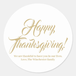 Happy Thanksgiving gold White custom script Text Runder Aufkleber