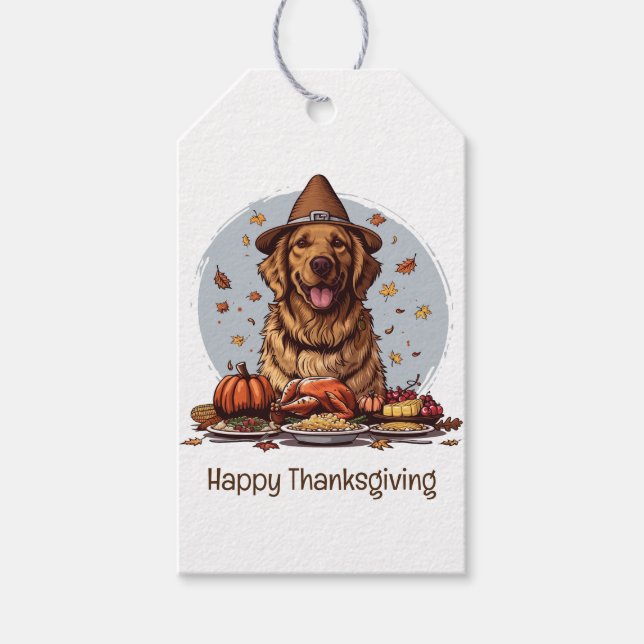 Happy Thanksgiving Golden Retriever Dog Geschenkanhänger (Vorderseite)