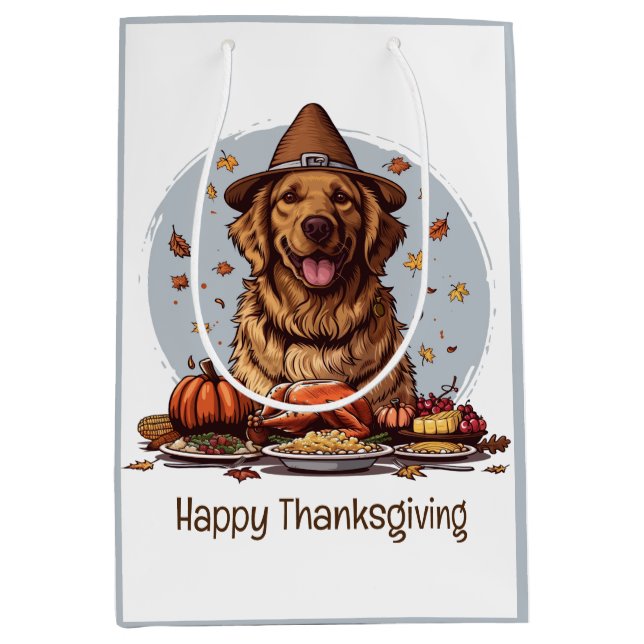 Happy Thanksgiving Golden Retriever Dog Mittlere Geschenktüte (Vorderseite)