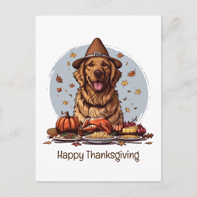 Happy Thanksgiving Golden Retriever Dog Postkarte (Vorderseite)
