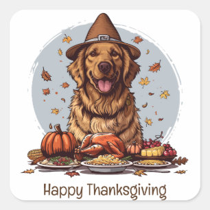 Happy Thanksgiving Golden Retriever Dog Quadratischer Aufkleber