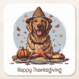 Happy Thanksgiving Golden Retriever Dog Rechteckiger Pappuntersetzer