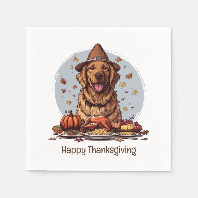 Happy Thanksgiving Golden Retriever Dog Serviette (Vorderseite)