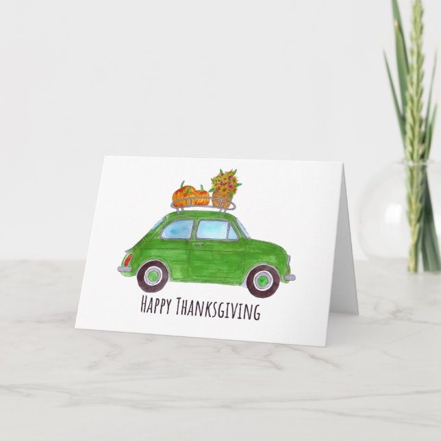 Happy Thanksgiving green Retro Fiat 500 Karte (Vorderseite)
