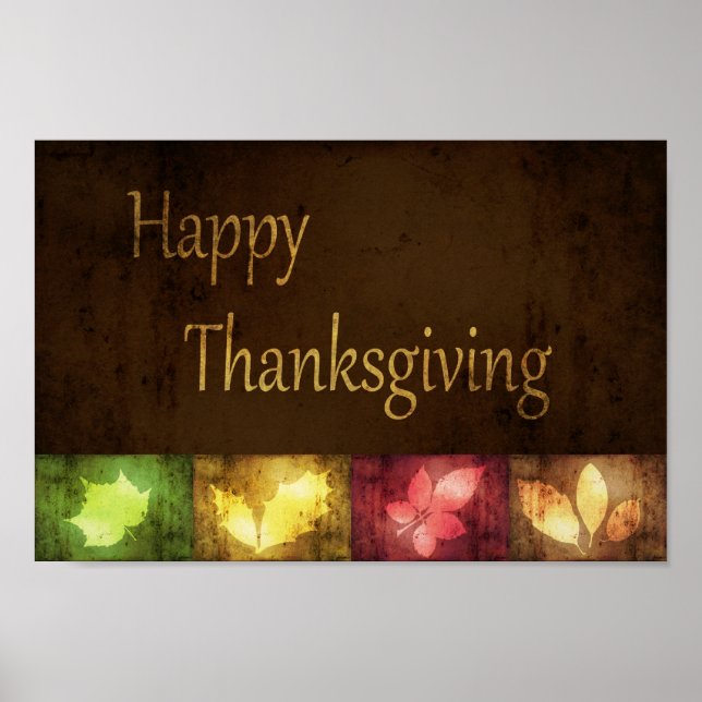 Happy Thanksgiving Grunge Blätter Poster (Vorne)