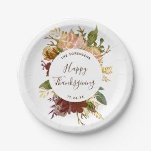 Happy Thanksgiving Herbst Bouquet Personalisiert Pappteller