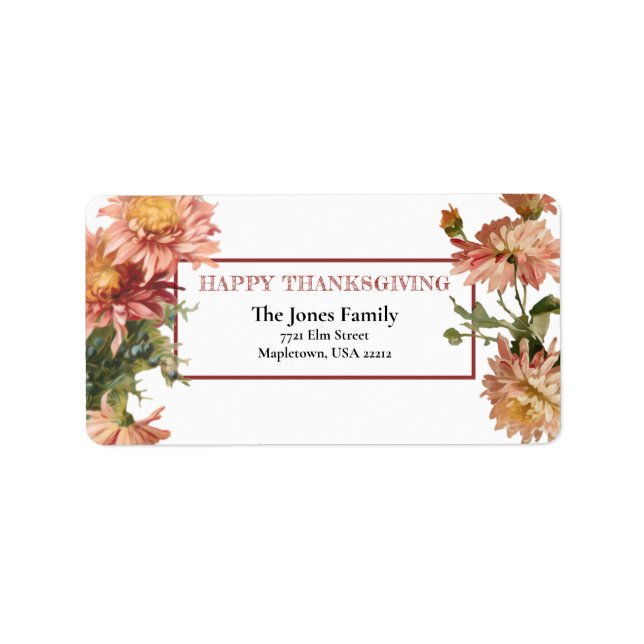 Happy Thanksgiving Herbst Chrysanthemen Adressaufkleber (Vorne)