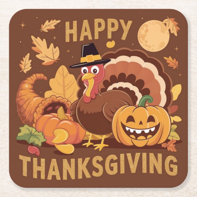 Happy Thanksgiving Herbst Erntepapier Untersetzer (Vorderseite)