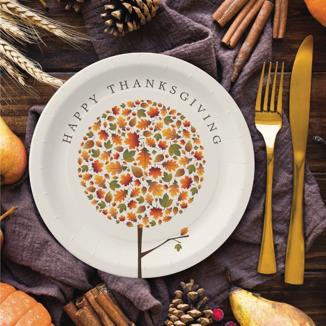 Happy Thanksgiving Herbst Herbst Runde Pop Baum Pappteller ('Happy Thanksgiving' Autumn Fall Round Pop Tree Paper Plates @ fat_fa_tin)