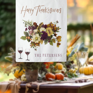 Happy Thanksgiving Herbstblumen Familienname Wandteppich