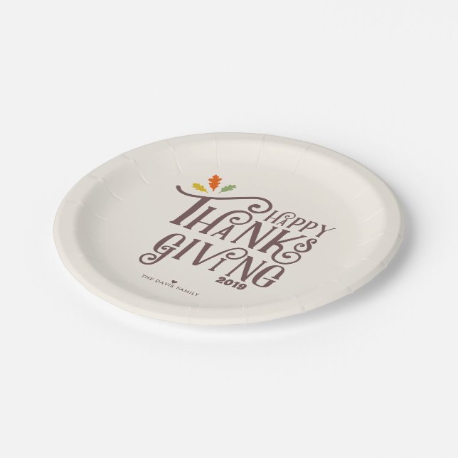 Happy Thanksgiving | Herbstlaub Pappteller (Schrägansicht)