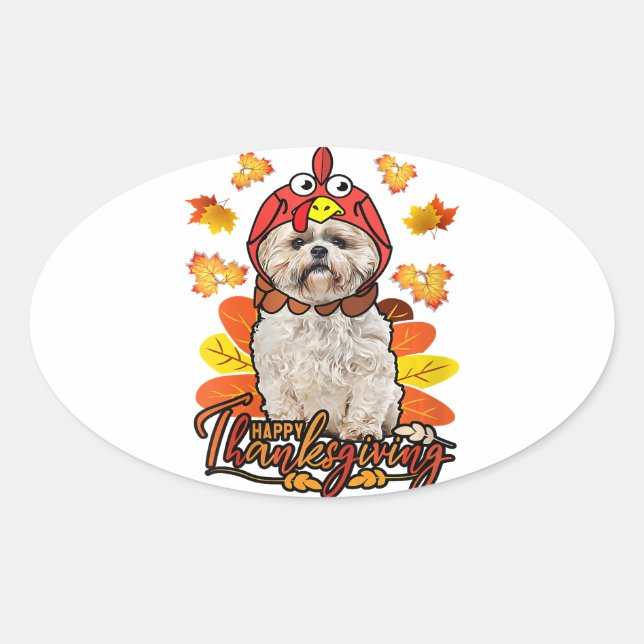 Happy Thanksgiving Herbstlaube Autumn Shih Tzu Ovaler Aufkleber (Vorderseite)
