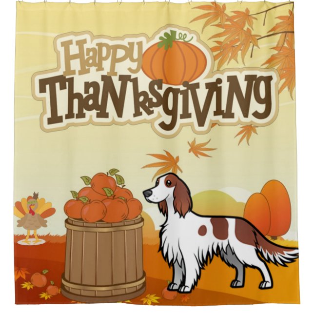 Happy Thanksgiving Irish Red and White Setter Duschvorhang (Vorderseite)
