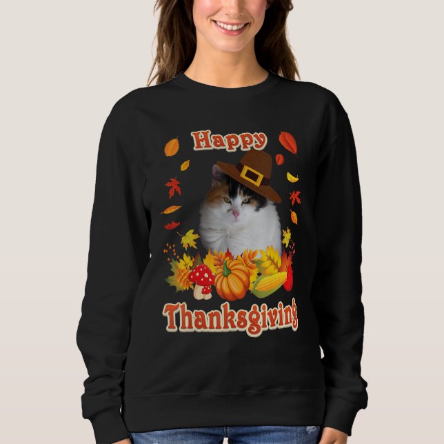 Happy Thanksgiving Japanese Bobtail Cat I'm Thankf Sweatshirt (Vorderseite)