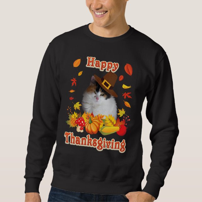 Happy Thanksgiving Japanese Bobtail Cat I'm Thankf Sweatshirt (Vorderseite)