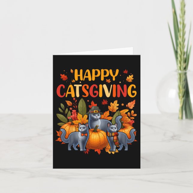 Happy Thanksgiving Katze Drei Niedliche russische  Karte (Vorderseite)