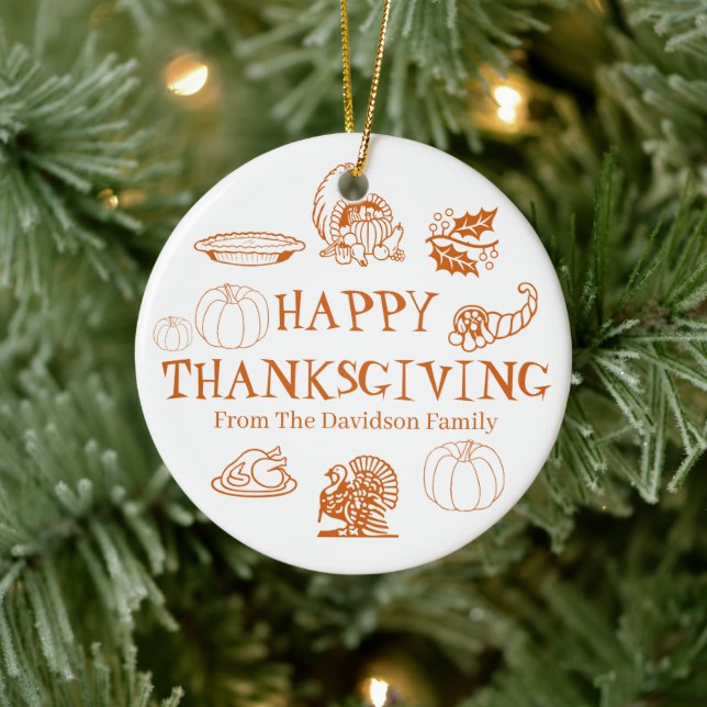 Happy Thanksgiving Kürbis individuelle Name niedli Keramik Ornament (Baum)