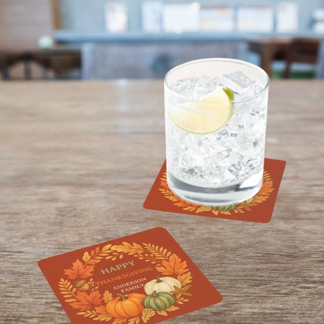 Happy Thanksgiving Kürbisfall Terrakotta Rechteckiger Pappuntersetzer (Von Creator hochgeladen)