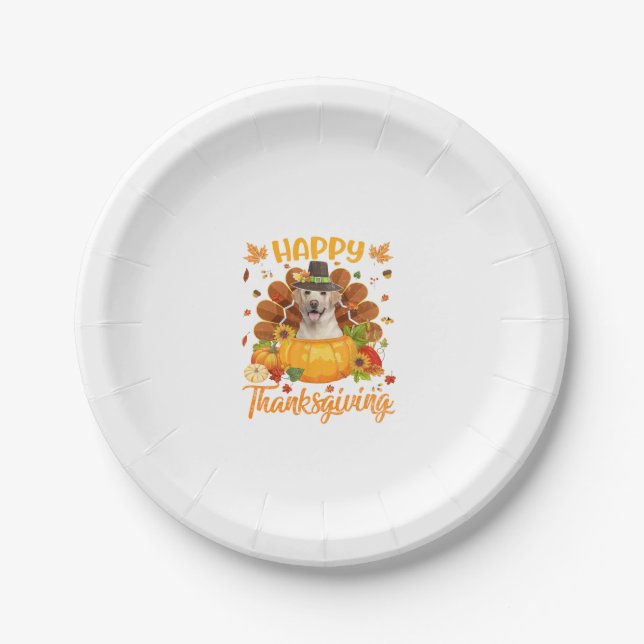 Happy Thanksgiving Labrador Dog Türkei Pumpkin Lon Pappteller (Vorderseite)