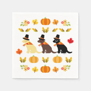 Happy Thanksgiving Labrador Silhouette White Serviette