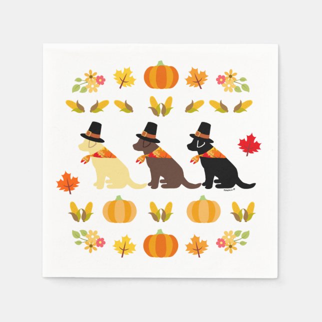Happy Thanksgiving Labrador Silhouette White Serviette (Vorderseite)