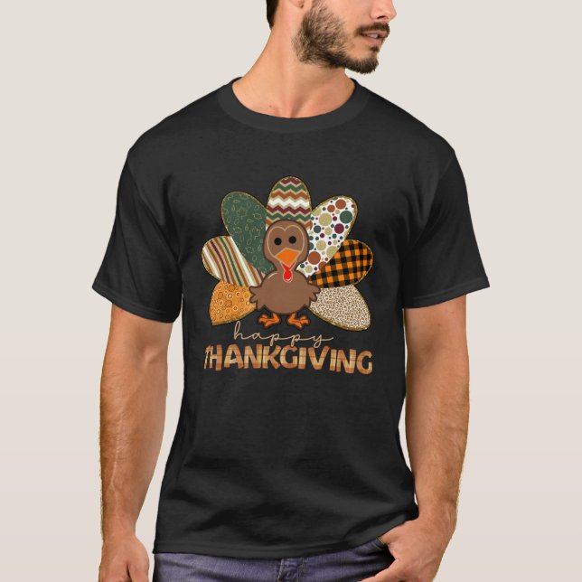 Happy Thanksgiving Leopard Print Fall Flannels Cos T-Shirt (Vorderseite)