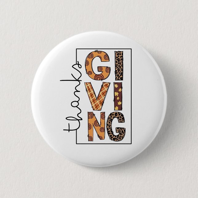 Happy Thanksgiving Leopard Print Rainbow Türkei Button (Vorderseite)