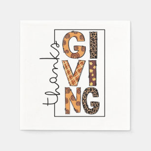 Happy Thanksgiving Leopard Print Rainbow Türkei Serviette