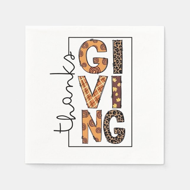 Happy Thanksgiving Leopard Print Rainbow Türkei Serviette (Vorderseite)