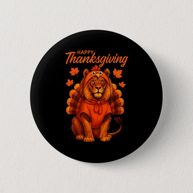 Happy Thanksgiving Lion Women Boys Girls Kids Outf Button (Vorderseite)