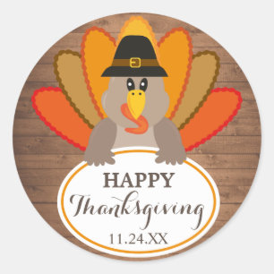 Happy Thanksgiving lustige Truthahn rustikale Holz Runder Aufkleber